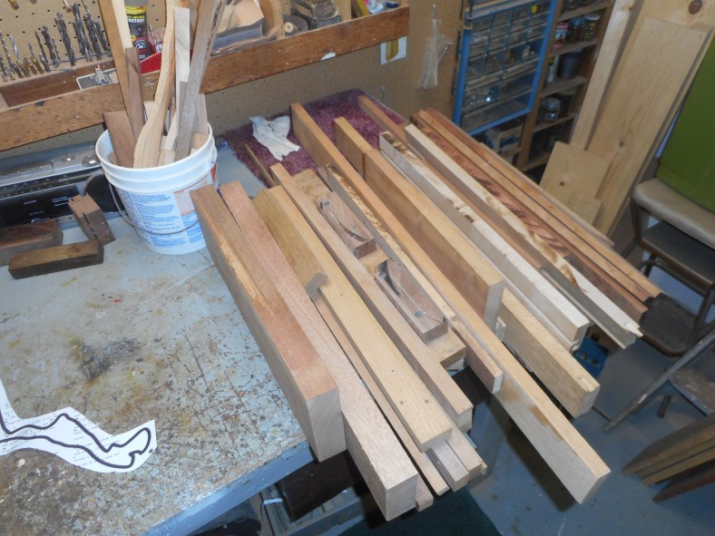 Some of the hardwood stock used to make the board